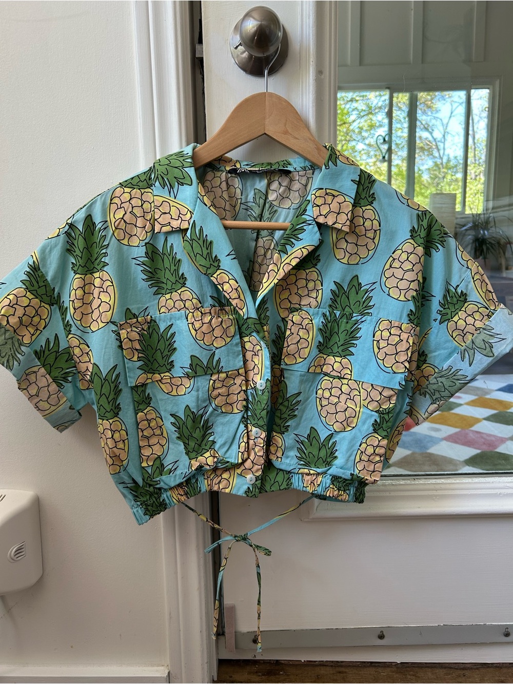 Zara Pineapple Print Shirt - Light Blue, Yellow, Green
